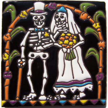 Mexican Talavera Ceramic Handpainted Tile Day of dead -- 3006 Wedding